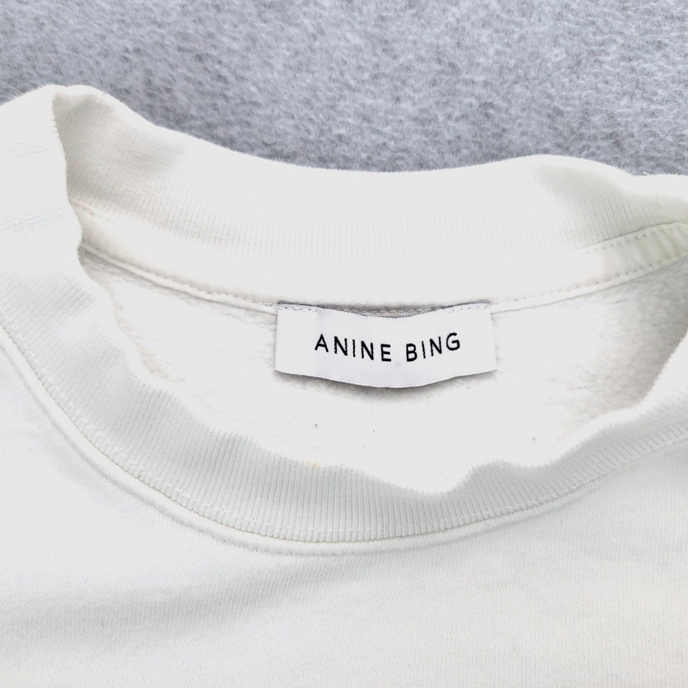 Anine Bing Varsity Sweatshirt Women XS White Chenille AB Patch Oversized Cotton - Picture 2 of 15